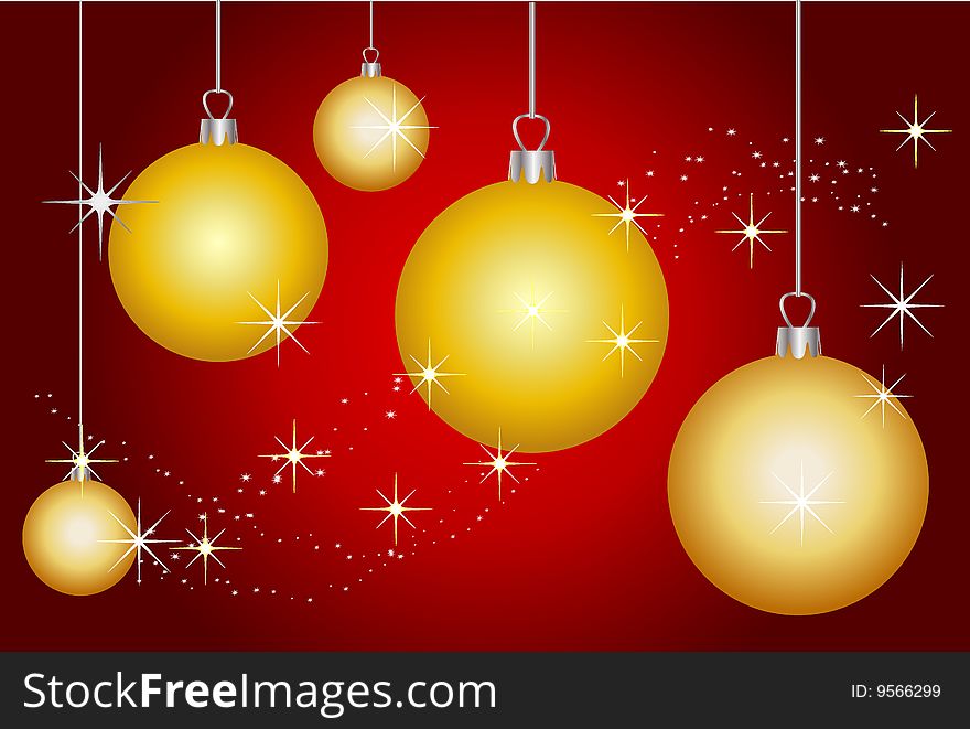 Illustration of a christmas background with golden balls. Illustration of a christmas background with golden balls