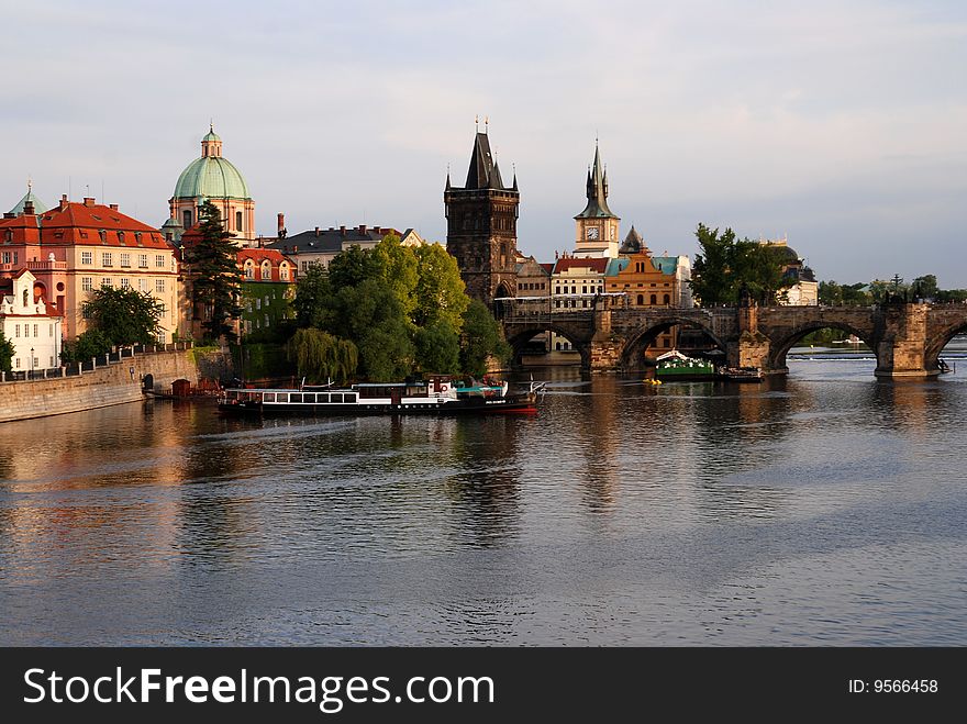 The Old-Town side of Charles Bridge in Prague, Czech Republic