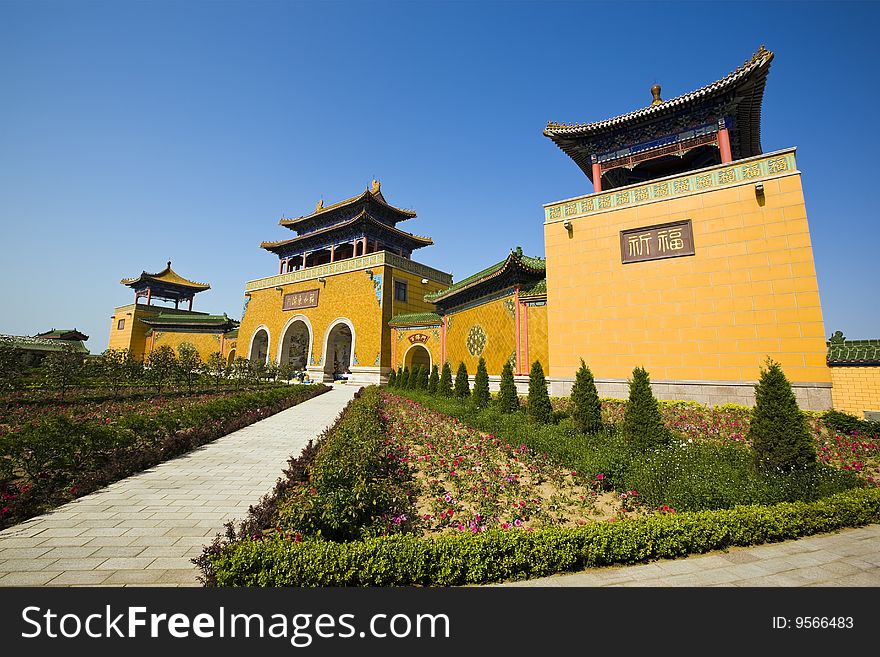 Yellow building in chinese temple.