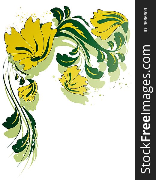 Green and yellow background with floral ornament