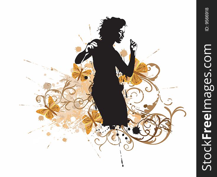Illustration of a dancing woman and butterflies