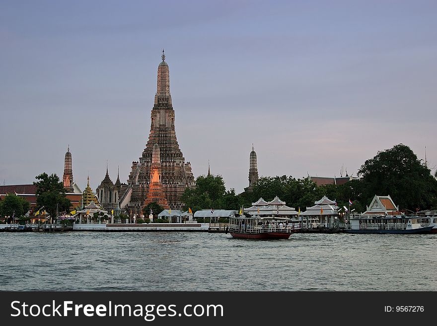 Image of Wat (temple) Arun taken on the bank of the Chao Praya River in Bangkok, Thailand. Image of Wat (temple) Arun taken on the bank of the Chao Praya River in Bangkok, Thailand