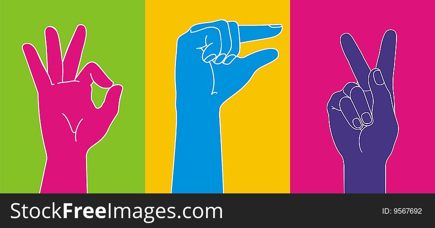 Gesticulating hands on a color background