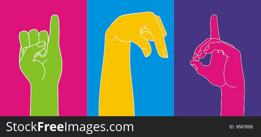 Gesticulating hands on a color background