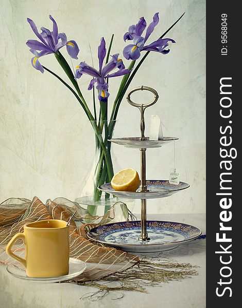 Still life with tea cup and iris