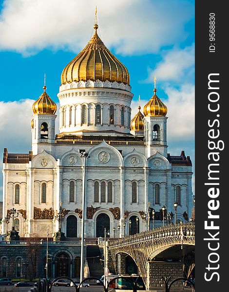 Cathedral of Christ the Saviour and nice lanterns, Moscow, Russia. Cathedral of Christ the Saviour and nice lanterns, Moscow, Russia