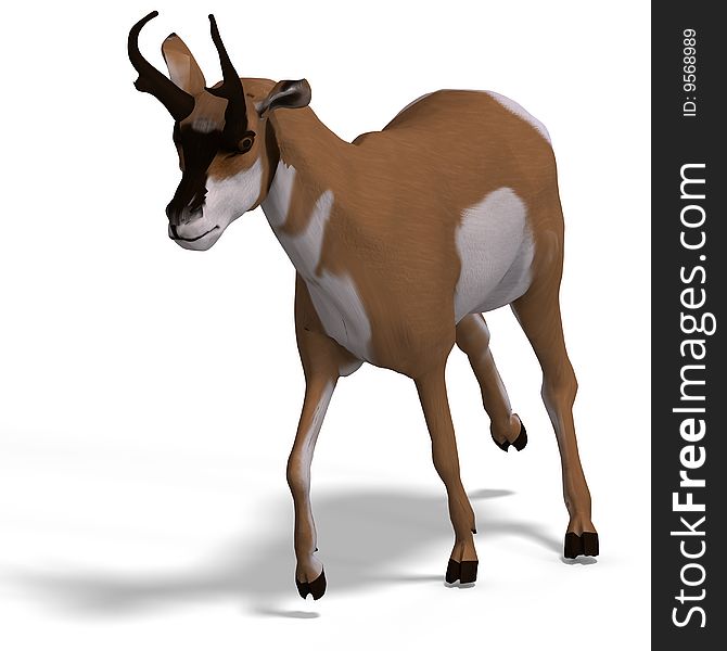 Rendering of an antelope with Clipping Path and shadow over white