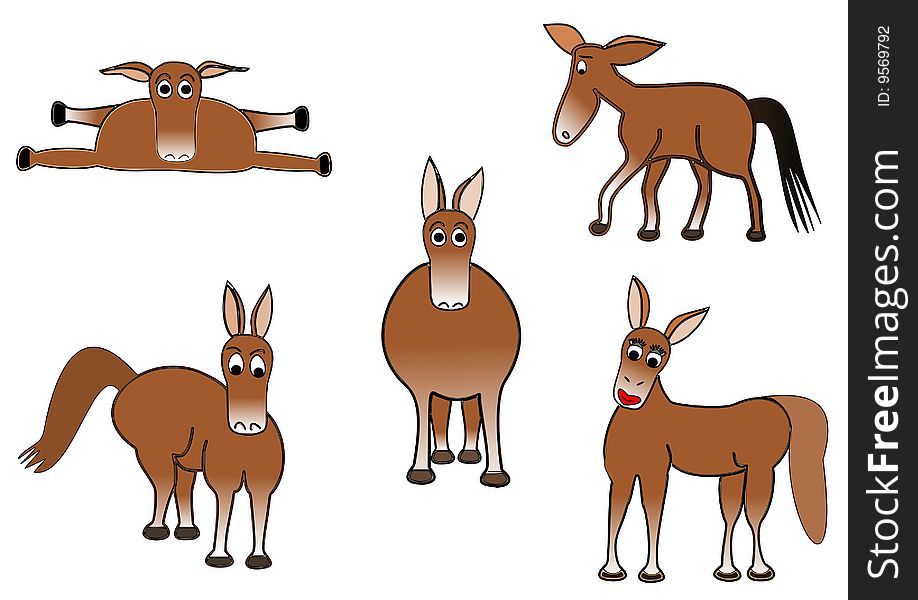 Drawing depicting donkeys in different positions