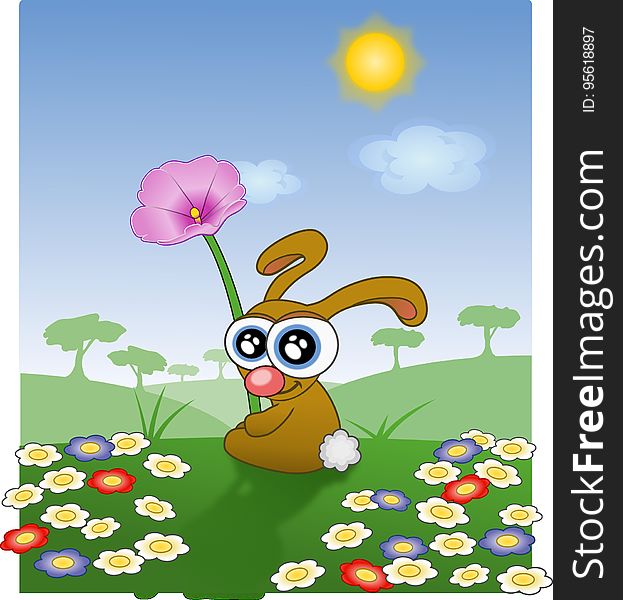 Flower, Cartoon, Vertebrate, Rabits And Hares