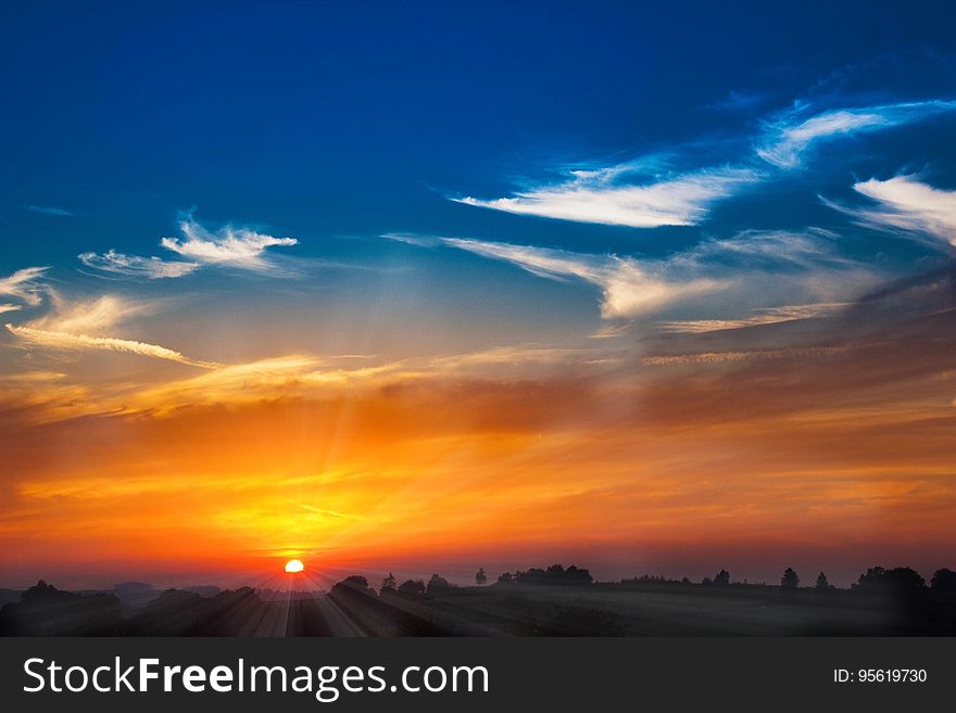 Sky, Afterglow, Horizon, Red Sky At Morning