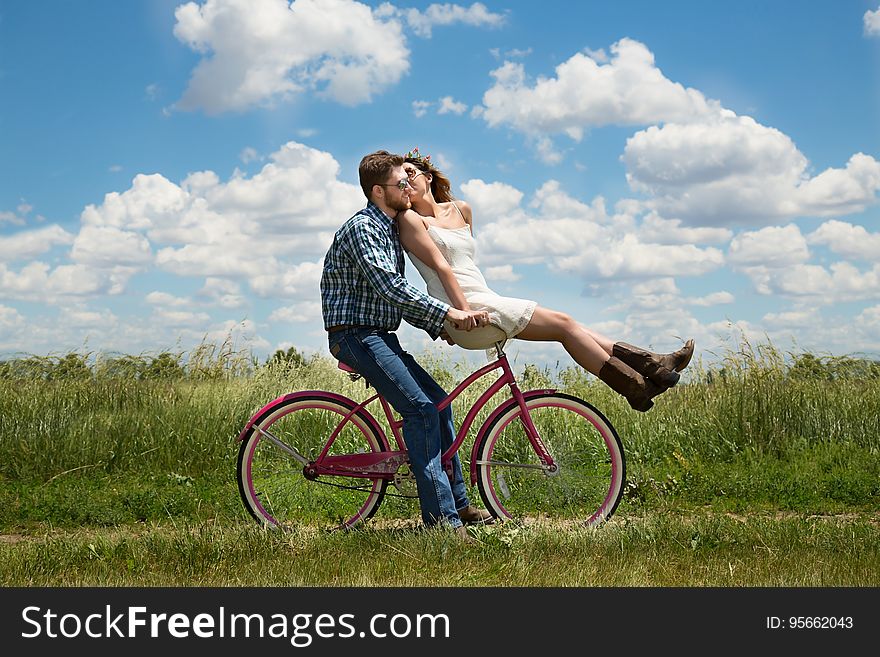 Photograph, Grassland, Sky, Bicycle