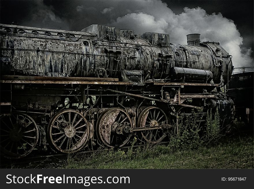 Track, Black And White, Locomotive, Transport