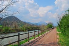 Bicycle Path Along Small River. Royalty Free Stock Photography Bicycle Path Along Small River. Royalty Free Stock Photography