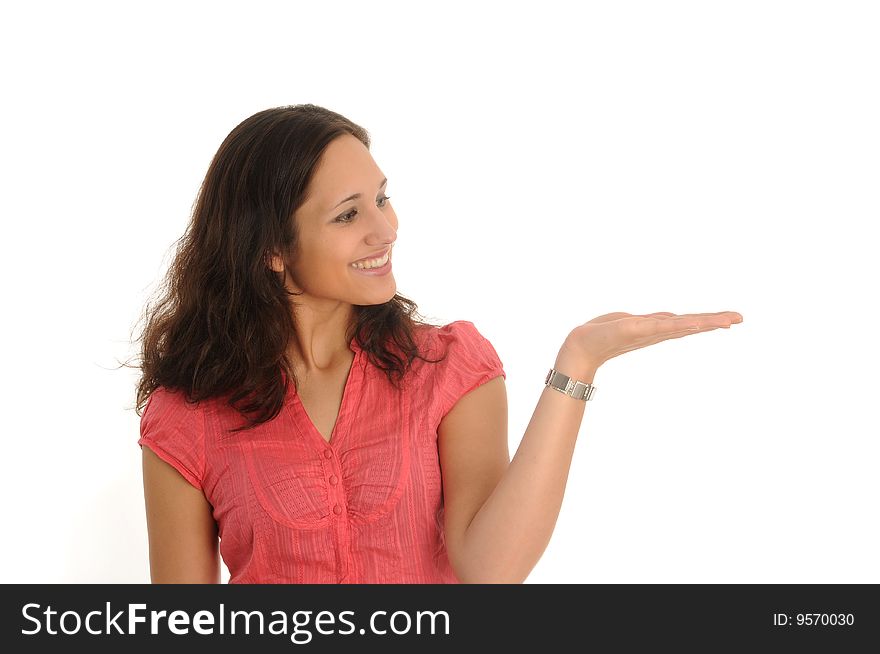 Young woman gesturing with one hand. Young woman gesturing with one hand