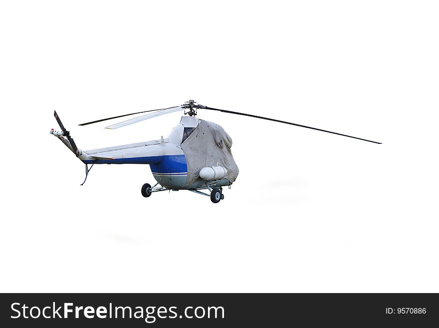 Helicopter under the white background