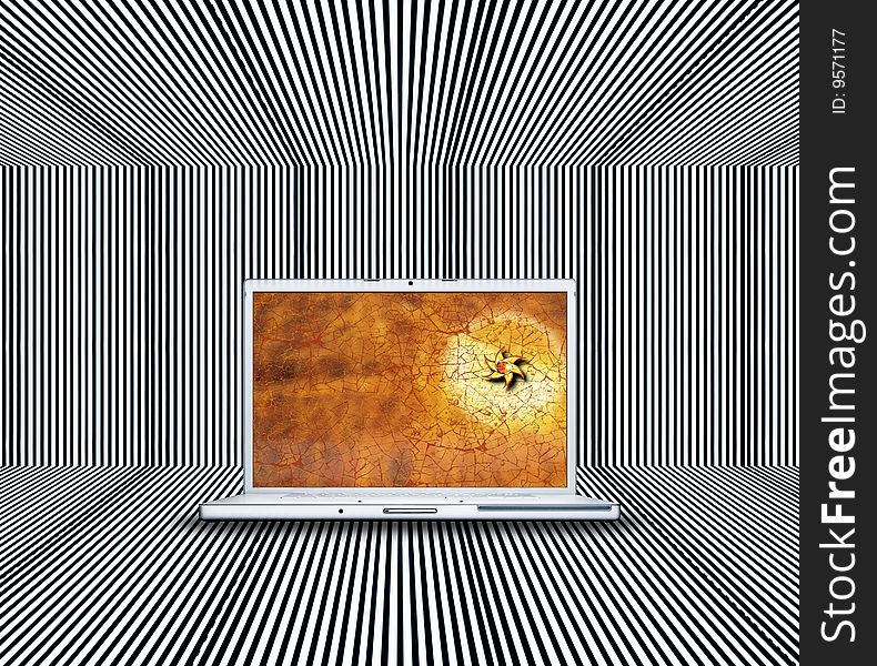 Laptop with creative screen on the stripes background