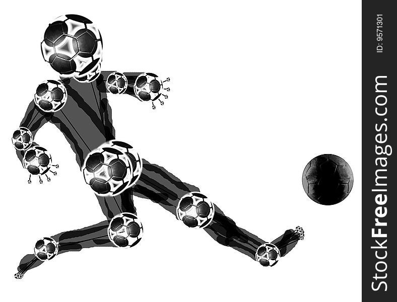 Black football manikin kicking ball. Black football manikin kicking ball