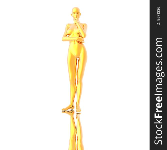 Statuette of a golden metal girl isolated on a white background. Statuette of a golden metal girl isolated on a white background