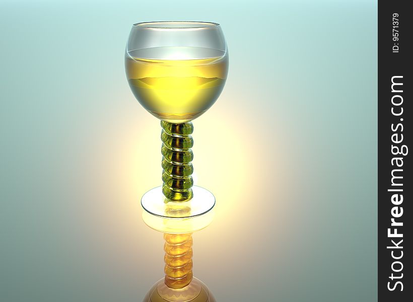 Wine glass in 3D with reflection