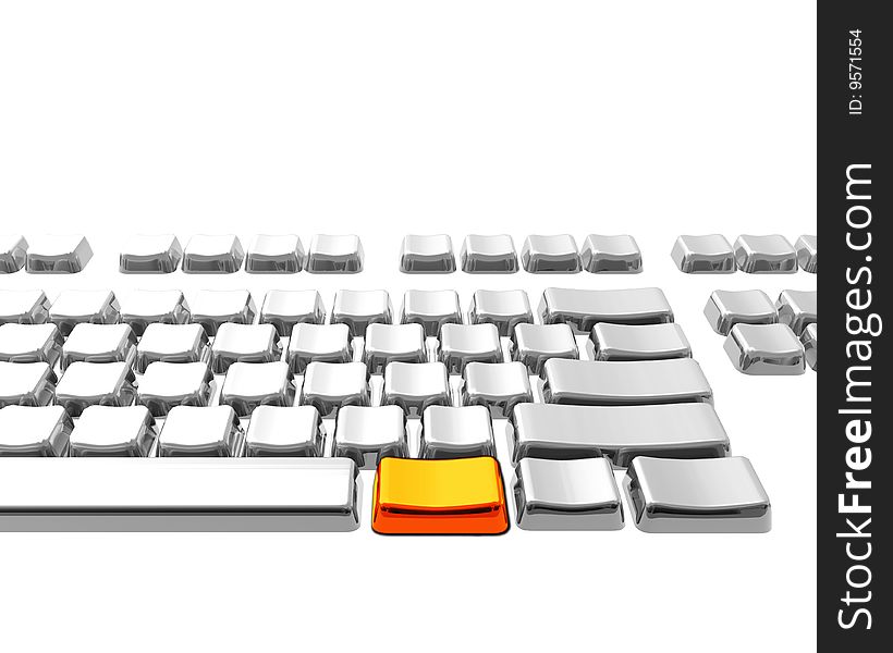 Keyboard with golden key isolated on a white background
