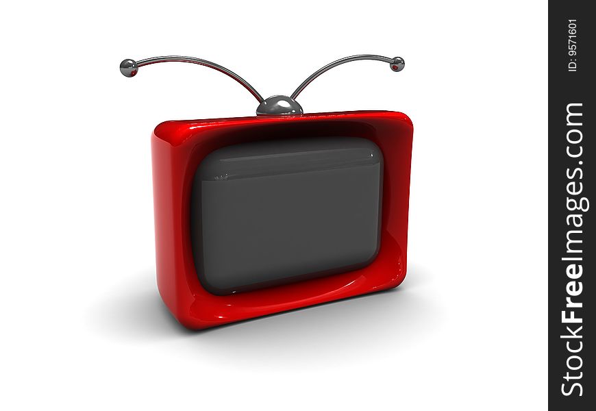 3d illustration of red tv over white background. 3d illustration of red tv over white background