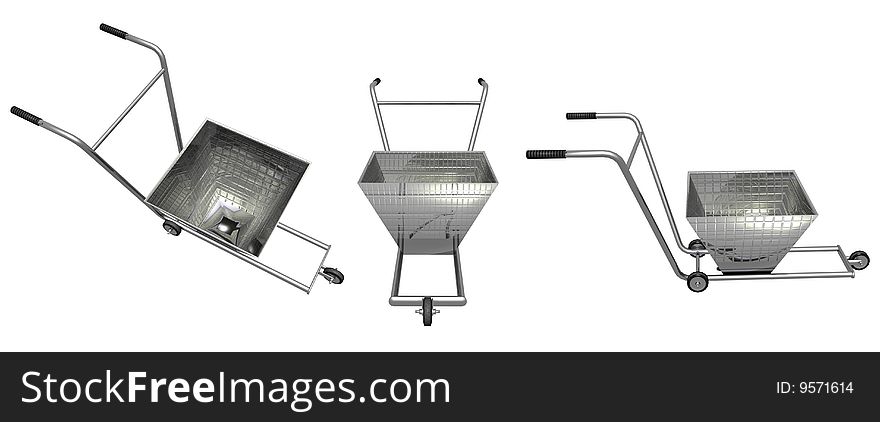 3D hand barrow render isolated on white background