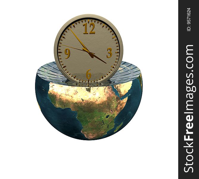 Wall clock on the earth hemisphere