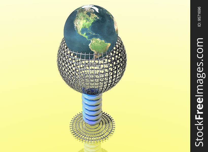 Cool wine glass in 3D with earth and reflection