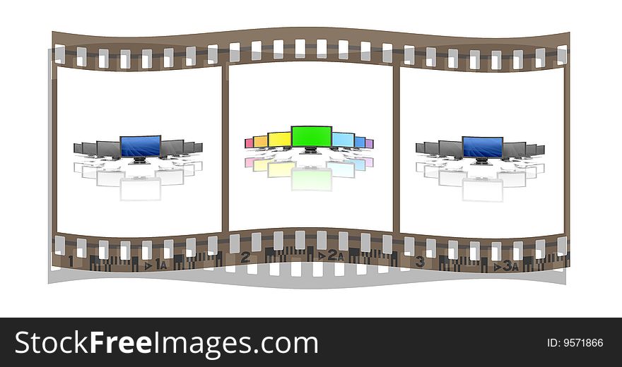 Film With Monitors In A Row Isolated On A White
