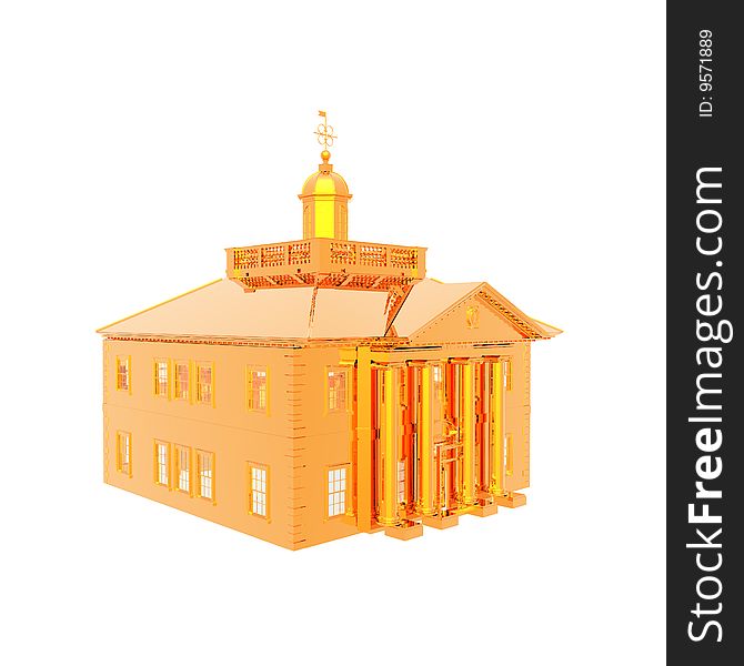 Golden house isolated on a white background
