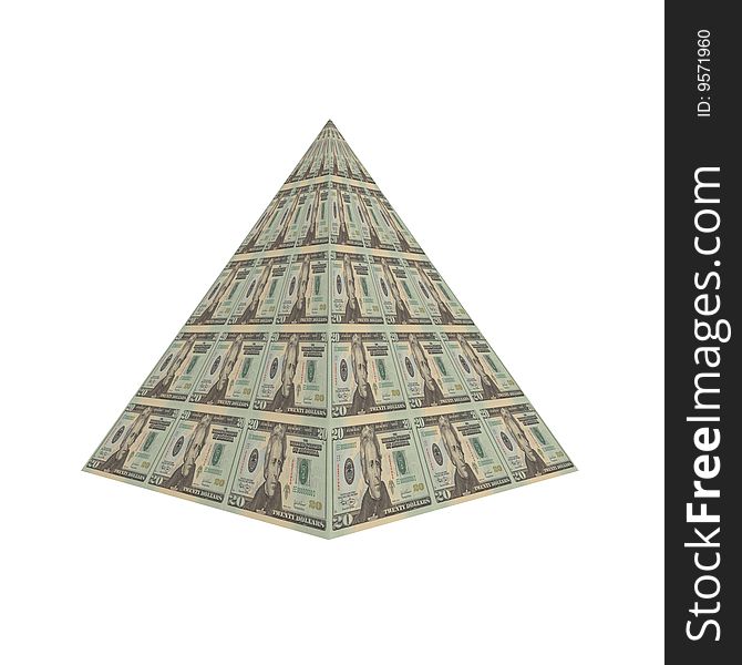 Us dollar note pyramid isolated on a white. Us dollar note pyramid isolated on a white