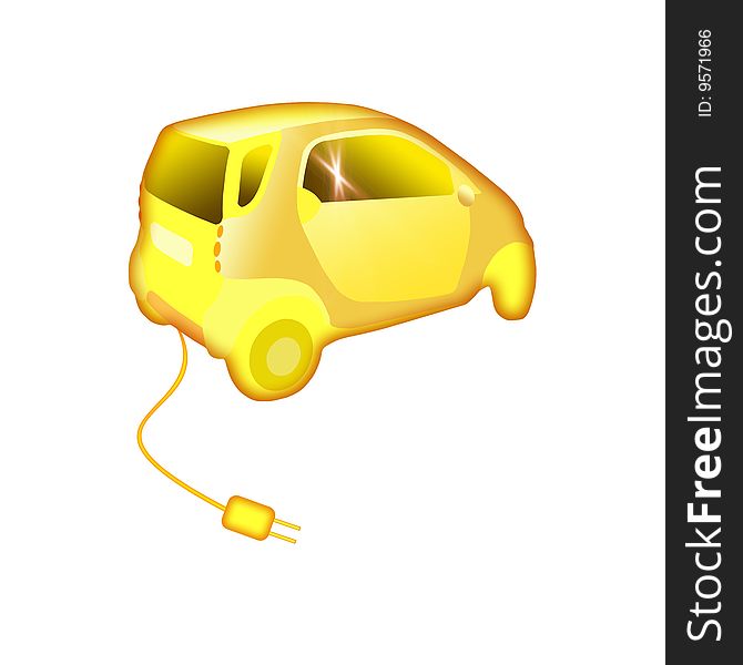 Yellow electric car on white background. Yellow electric car on white background