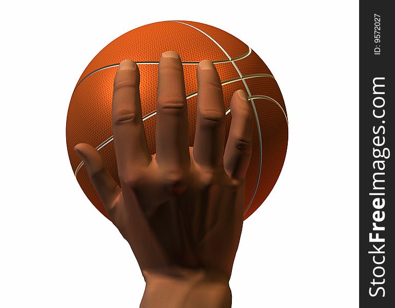 3d hand with basket ball isolated on a white