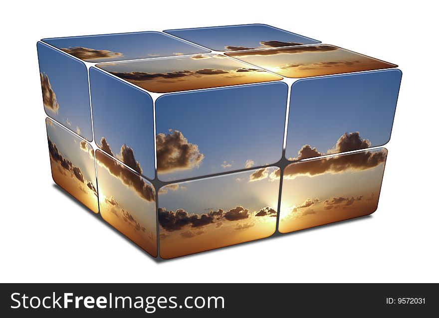 Cube with nice Sunset in Mediterranean Sea