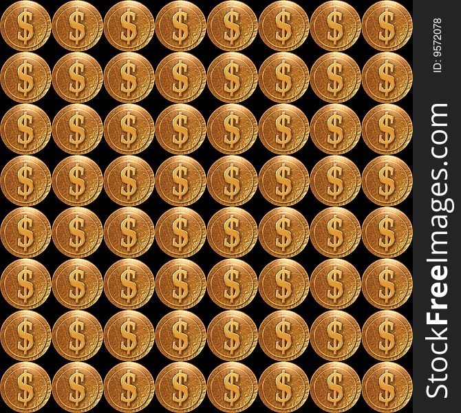 Golden us dollar coins on the black background. Golden us dollar coins on the black background