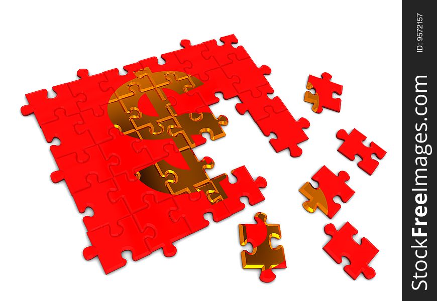 Abstract 3d illustration of puzzle with dollar sign. Abstract 3d illustration of puzzle with dollar sign