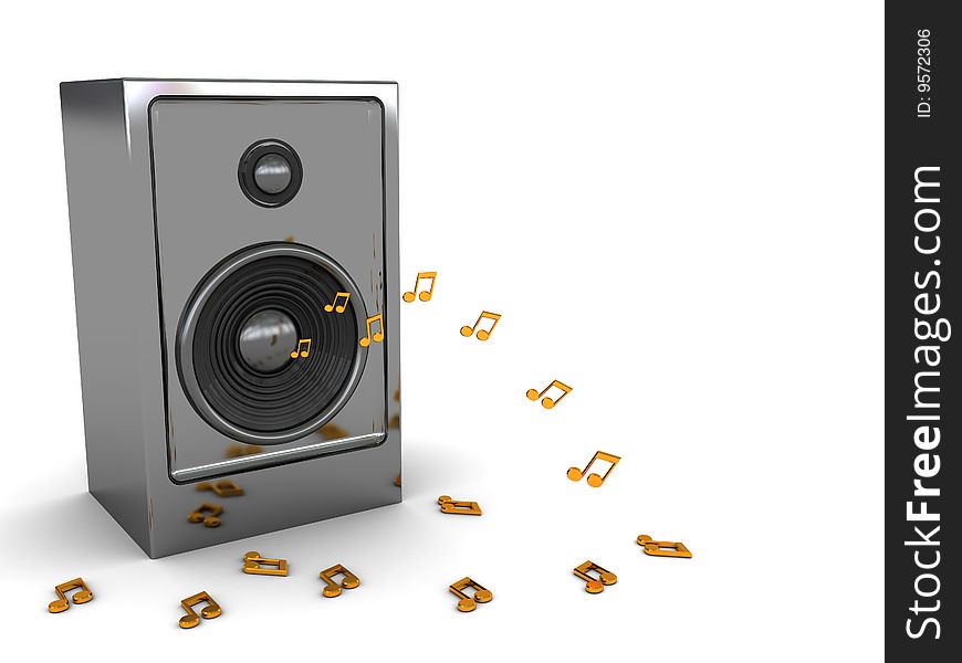 3d illustration of audio speaker and music signs