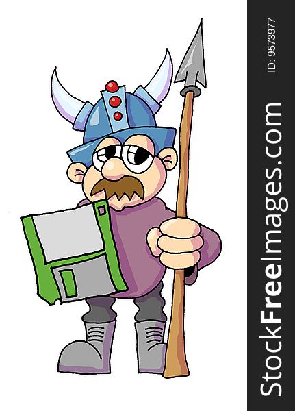 Software security viking with floppy shield. Software security viking with floppy shield