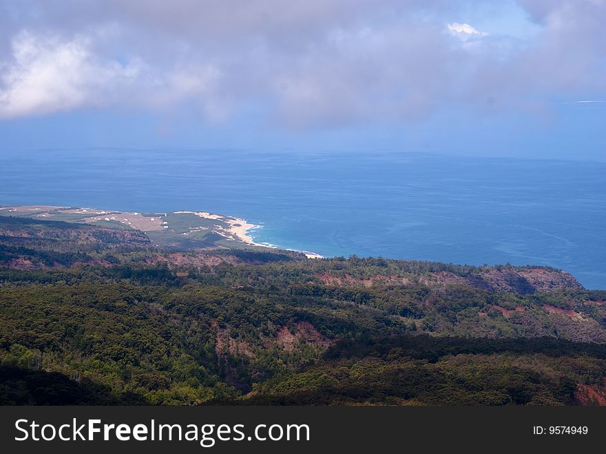 Looking out to see on the hawaiian coastline, shot from above on kaua'i. Looking out to see on the hawaiian coastline, shot from above on kaua'i