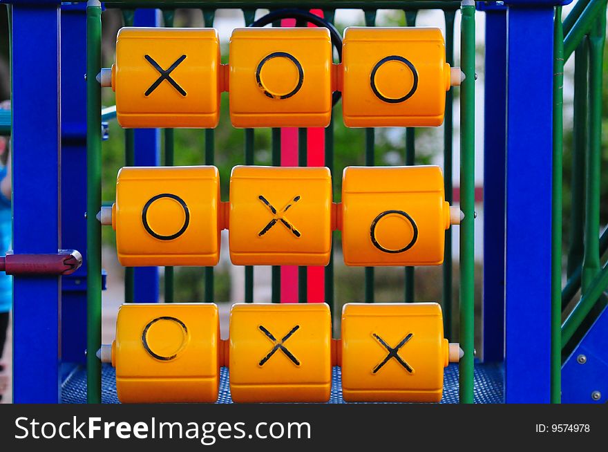 A winning tic tac toe game in a children's park. A winning tic tac toe game in a children's park