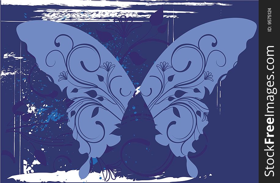 Abstract illustration consisting of wavy pattern and butterflies. Abstract illustration consisting of wavy pattern and butterflies.