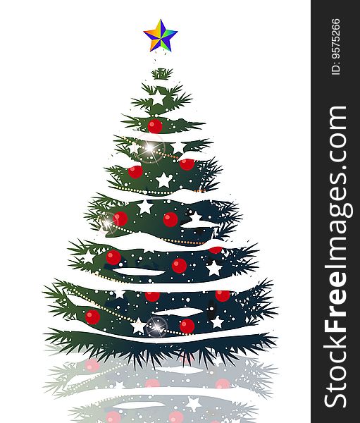 Christmas tree fractal, with star and decorations.