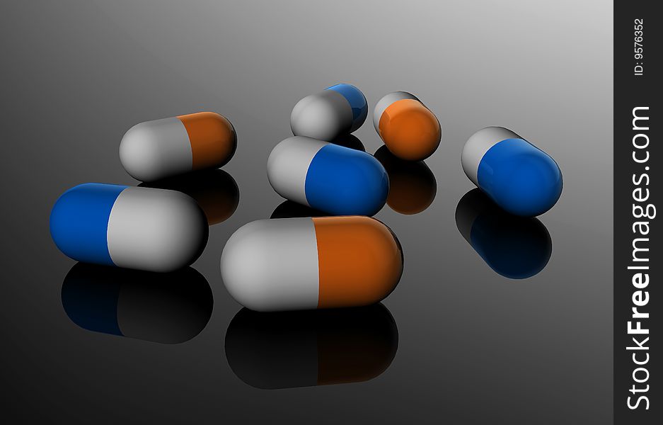 High quality 3D render. Blue and orange Pills. High quality 3D render. Blue and orange Pills.