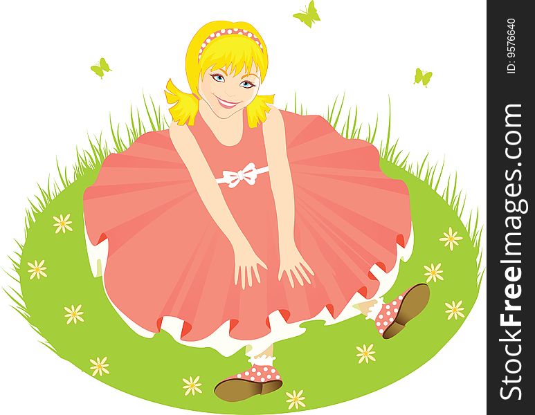 Child in pink dress, vector