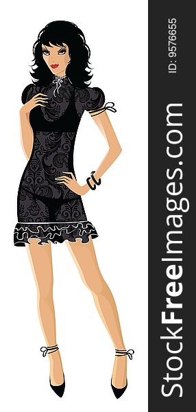 girl in black, vector illustration. girl in black, vector illustration