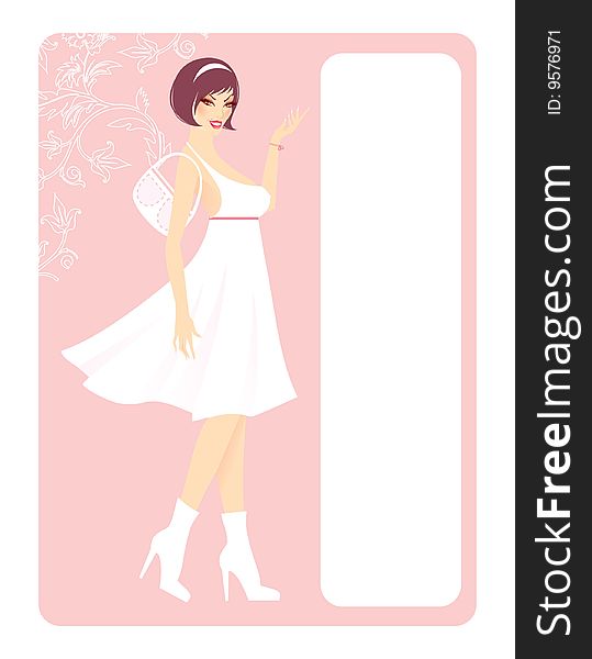 Girl in white dress, vector illustration