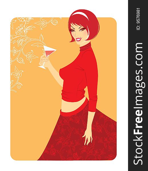 Girl with red hair, vector illustration