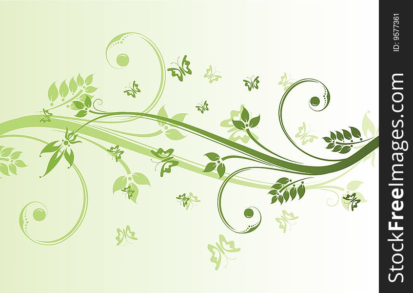 Floral background with green waves