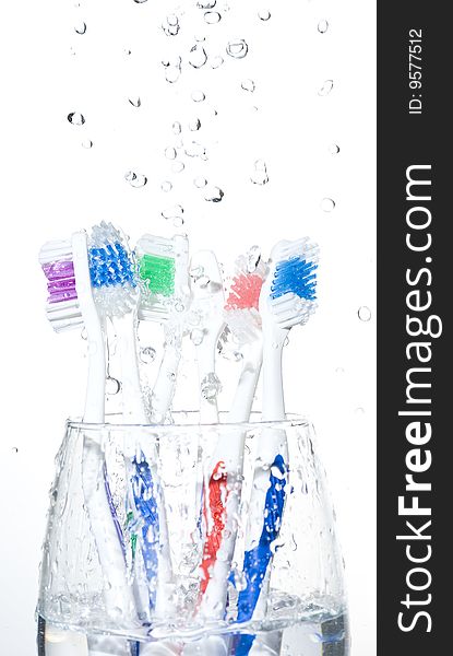 Toothbrushes and water drop.Healthcare