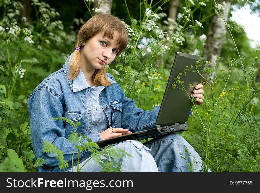 Girl And  Laptop